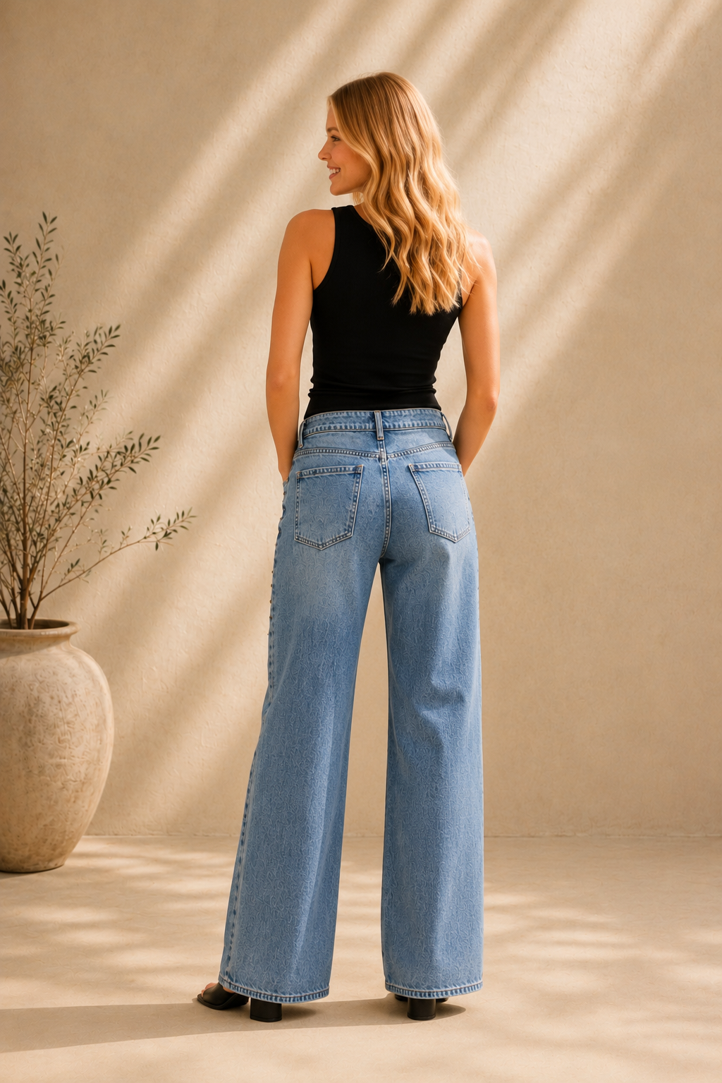 Wide Leg Jeans med Nitar
