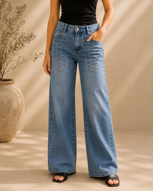 Wide Leg Jeans med Nitar