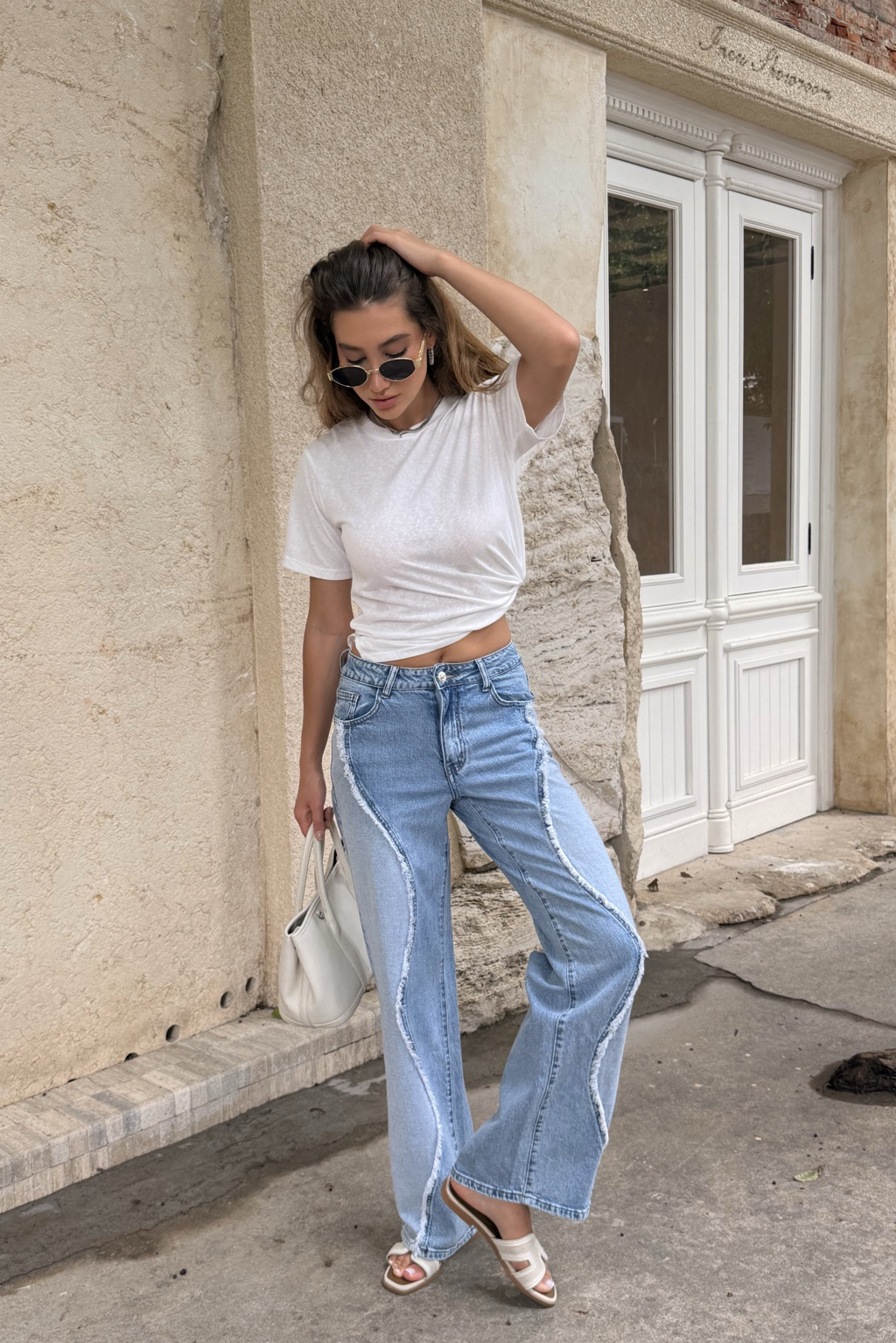 Wide Leg Bicolore Jeans