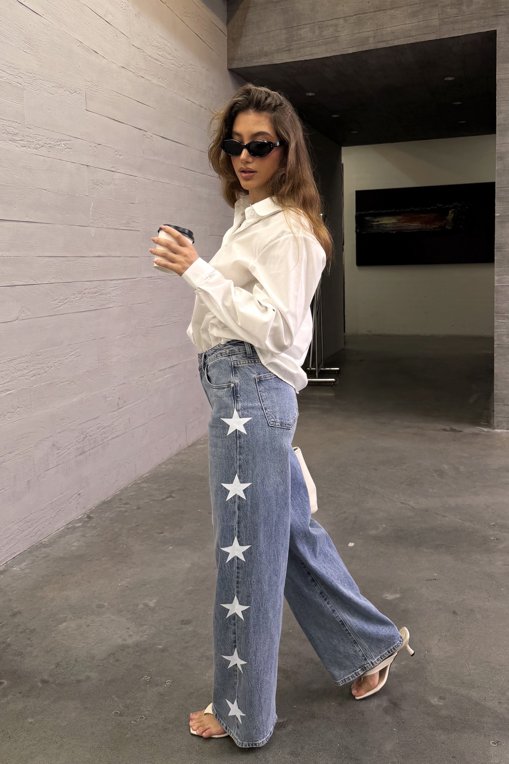 Wide Leg Mid Rise Jeans med Stjärndetaljer